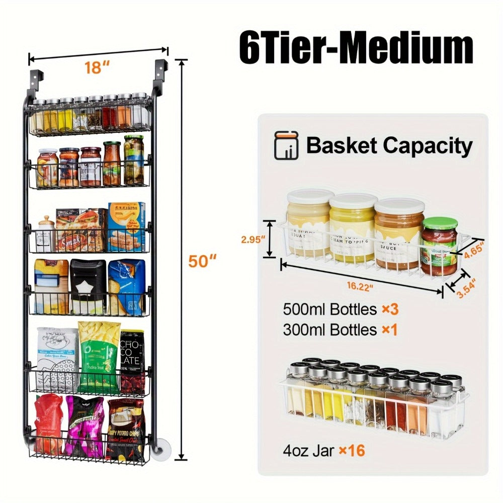 Over-the-Door Organizer Rack in 6- or 8-Tier Options with White or Black Frame Size Choices