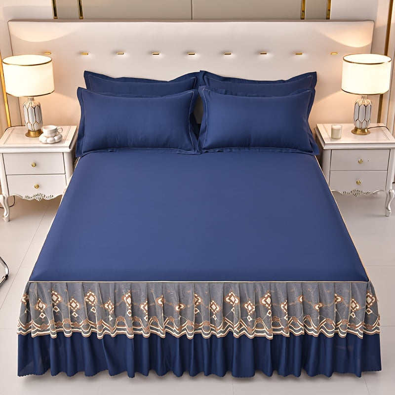 Macrame Lace Bed Skirt Set 3pcs – Double Layer Non-Slip Bed Skirt with 2 Pillowcases All Seasons Twin Full Queen King