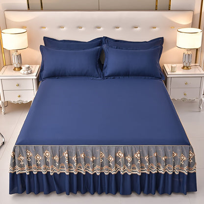 Macrame Lace Bed Skirt Set 3pcs – Double Layer Non-Slip Bed Skirt with 2 Pillowcases All Seasons Twin Full Queen King