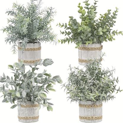 Fake Plants Artificial Plants Indoor 4-Pack Small Potted Greenery in Paper Pulp Pots | Faux Plants for Shelf Desk Home Office Farmhouse Bathroom Decor | Low-Maintenance Artificial Succulents Set