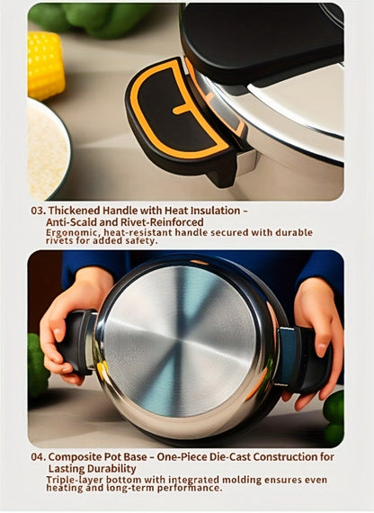 Pressure Cooker Stainless Steel with One-Twist Lock Lid, Induction & Gas Compatible Stew Pot in 1.32gal