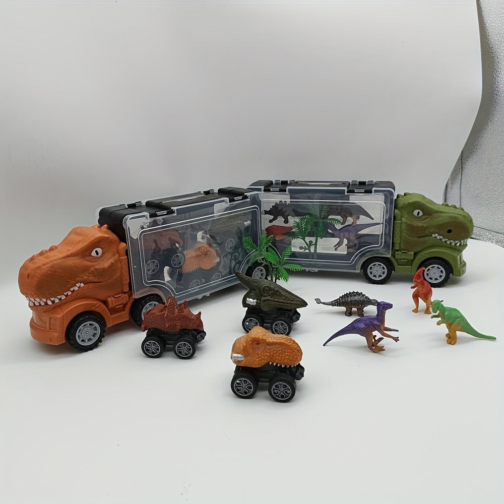 T-Rex Dinosaur Carrier Truck Playset with Mini Cars, Figures and Standard or Upgraded Package Options