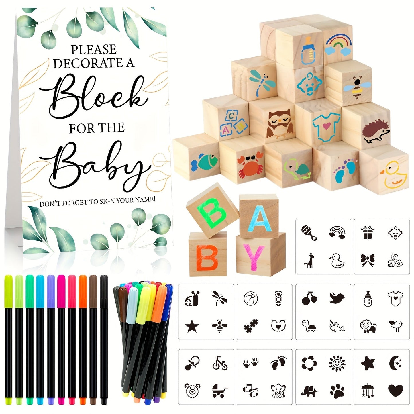 Wooden Block Stacking Party Game in Five Classic, Floral, Greenery, Fox or Bear Style Options