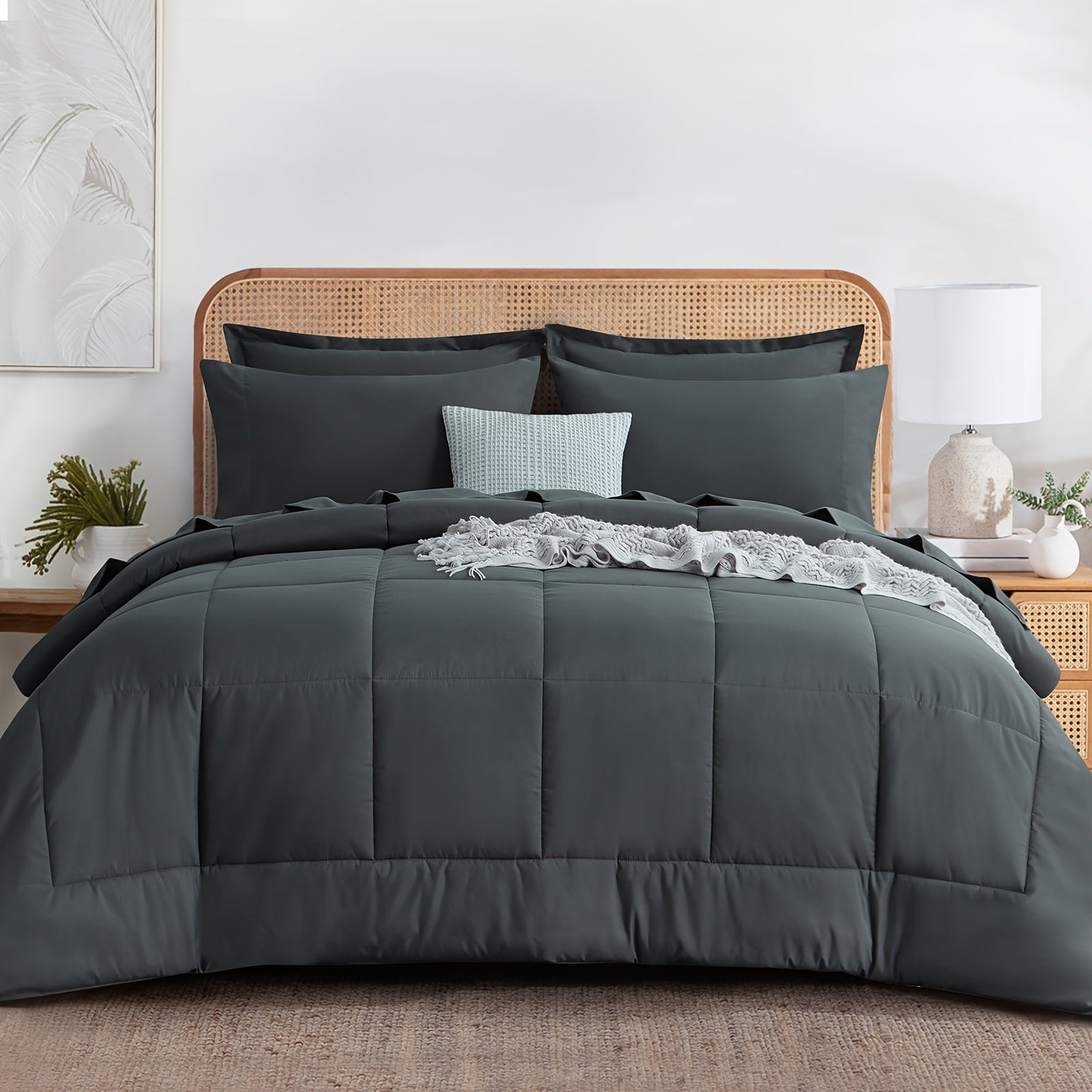 7 Piece Comforter Set Luxury Soft Fluffy Bedding All Season Bed in a Bag with Comforter Fitted Sheet Flat Sheet Pillowcases Hypoallergenic Breathable Easy Care Queen King Twin XL Full