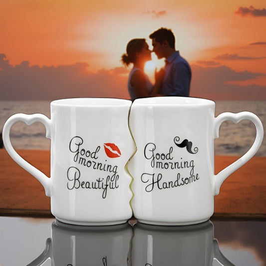 Kissing Couple Ceramic Mug Set 2pcs - Love Coffee Mug Anniversary Wedding Valentine Gift 360ml