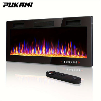 Wall Mounted Electric Fireplace Recessed In-Wall Linear Heater Multicolor Flame 750W/1500W Touch Screen for Garden, Patio and Yard Use