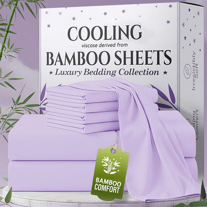 Bed Sheet Set Bamboo-Derived Fabric in 4- or 6-Piece Configuration with Extra-Deep Pocket and Fifteen Colors