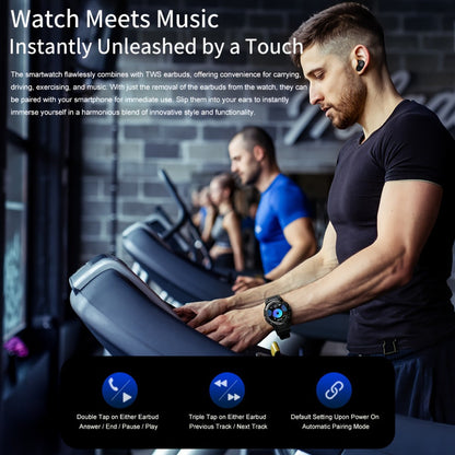 2-in-1 Smartwatch with Built-In Earphones 1.46 Inch IPS Touch Screen 100 Sport Modes Outdoor Fitness Tracker Heart Rate Blood Oxygen Sleep Monitor Weather Alarm Remote Control iPhone Android Compatible Extra Strap Included