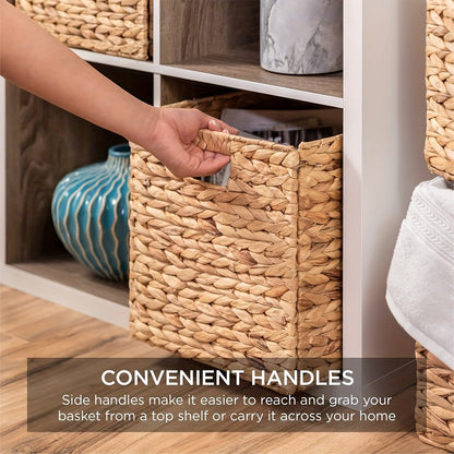 Woven Cube Storage Basket with Cutout Handles in Natural Color and One-, Two- or Four-Piece Packs