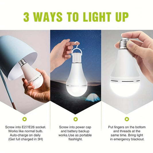 Emergency Light Bulb for Power Outages 2000mAh Rechargeable LED 6000K with Backup Battery – Auto-On Failure Detection, Hangable Emergency Lighting for Home Camping Power Failure, 4 8 12 Pack