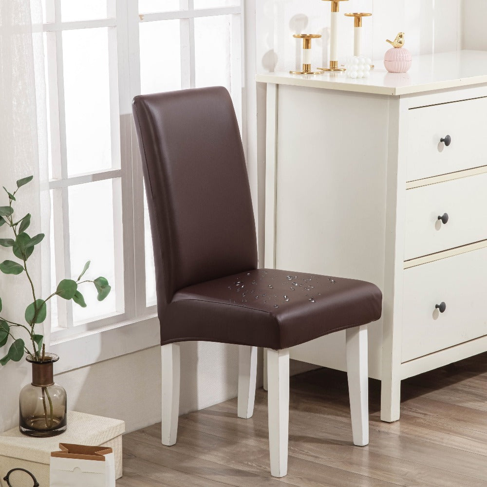 Chair Cover Set of 4 or 6 Stretch PU Leather Dining Slipcovers in Nine Available Color Choices