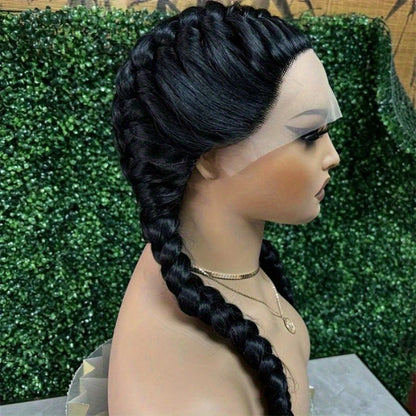 13x4 Braided Lace Front Wig for Women 26 Inch 250% Density — Synthetic Braid Wig with Baby Hair, Rainbow Colors Blue Pink Yellow 613 Black, Heat Resistant for Party Cosplay