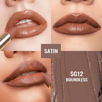 12 g Nude Satin Lipstick Set with Lightweight Cream-to-Satin Formula in Two Checkout Sets for Daily Makeup