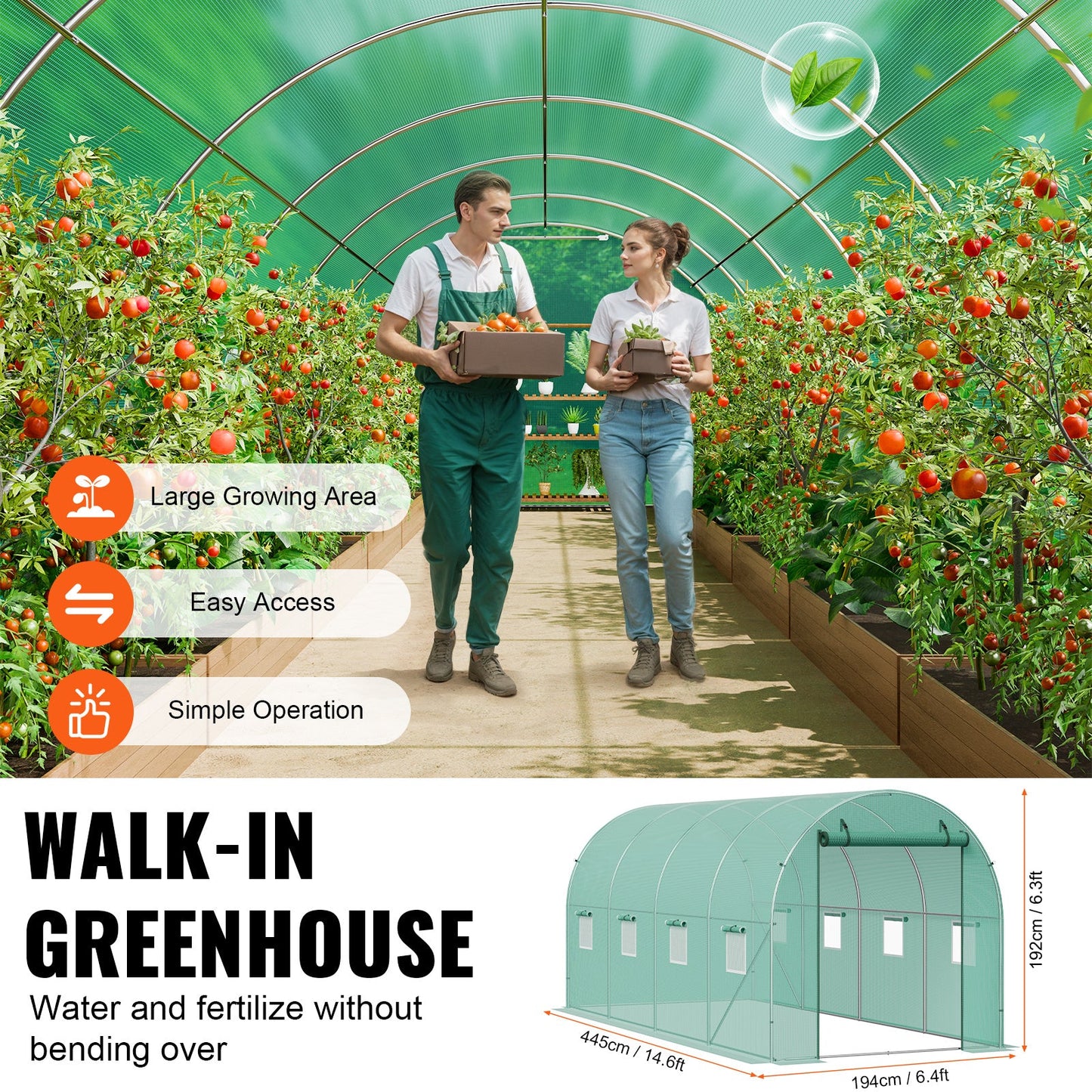 10- to 20-Foot Tunnel Greenhouse with Green Cover, Roll-Up Door and Size-Specific Vent Windows