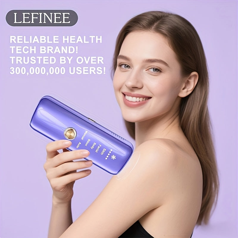 LEFINEE IPL Hair Removal Device in Violet with Five Intensity Indicators, Manual and Auto Labels and Display Controls