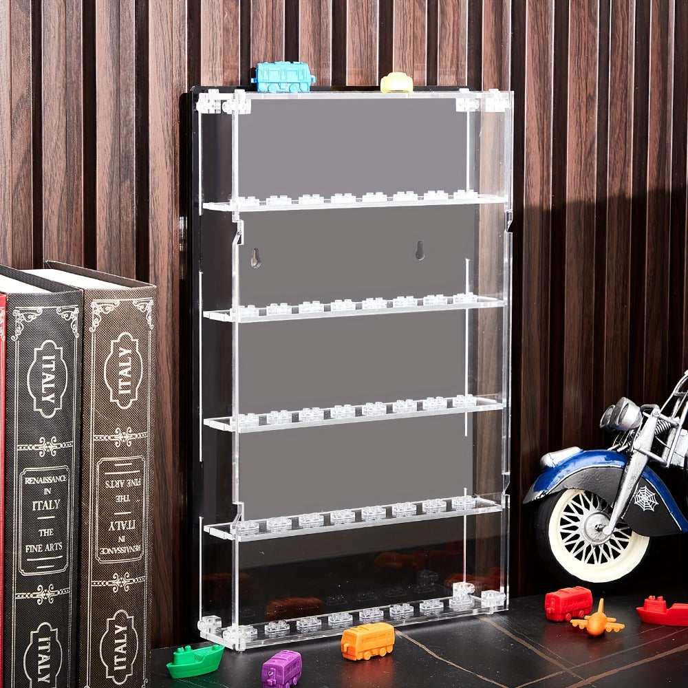Five-Tier Wall-Mounted Clear Acrylic Figure Display Case with Built-In Stands and Mounting Hardware