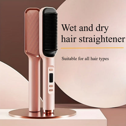 2-in-1 Wet and Dry Hair Straightener Curler Portable Flat Iron Fast Heat Adjustable Temperature Frizz-Free Styling Tool for Home Travel Women Gift Champagne