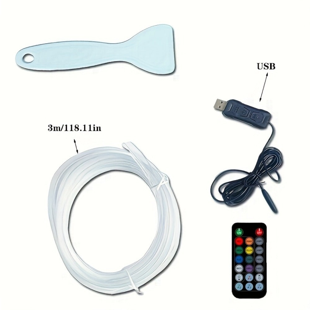 RGB Car Interior Lighting Kit 118" Fiber Optic USB App Control Music Sync Ambient Light Strip for Dashboard Door Decoration, Battery-Free Plug-and-Play Atmosphere Upgrade for Cars Trucks SUVs