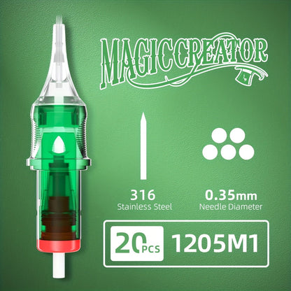 Disposable Tattoo Needles 20pcs Mixed Set RL RS M1 C-M — Multi-Gauge High Transparency Cartridge, Lasting Sharpness, Ample Ink Capacity, for Professional Artists & Beginners