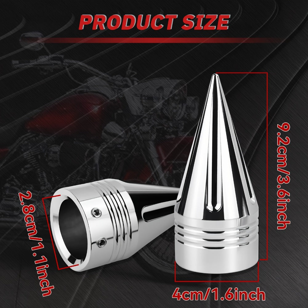 CNC Spike Motorcycle Front Axle Nut Covers Caps 3.6" – Fits Harley Touring Street Glide Road King Electra Glide Tri Glide 2008-Later, Black & Silvery