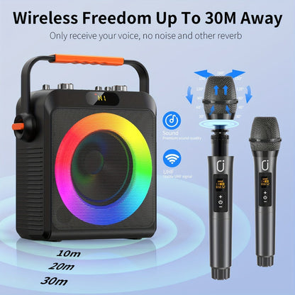 JYX T19-T Karaoke Machine for Adults with 2 Microphones & RGB Light Show - Wireless Bluetooth Speaker, Live Streaming Function, Home Party KTV System, Christmas Birthday Gift for Family Friends