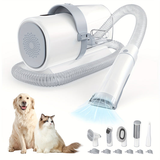 Pet Grooming Vacuum Kit, Five-in-One Suction System with Clippers, Six Guide Combs and Two Color Options