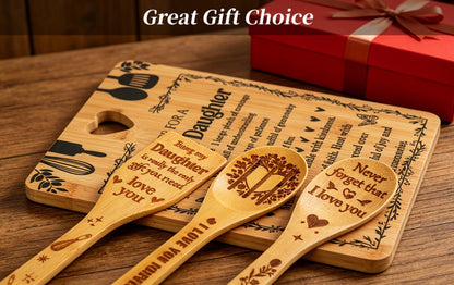 Engraved Bamboo Cutting Board Gift Set for Daughter, Recipe for a Special Daughter Kitchen Utensil Set, Personalized Birthday Christmas Gifts for Daughter from Mom Dad, Unique Sentimental Kitchen Gift