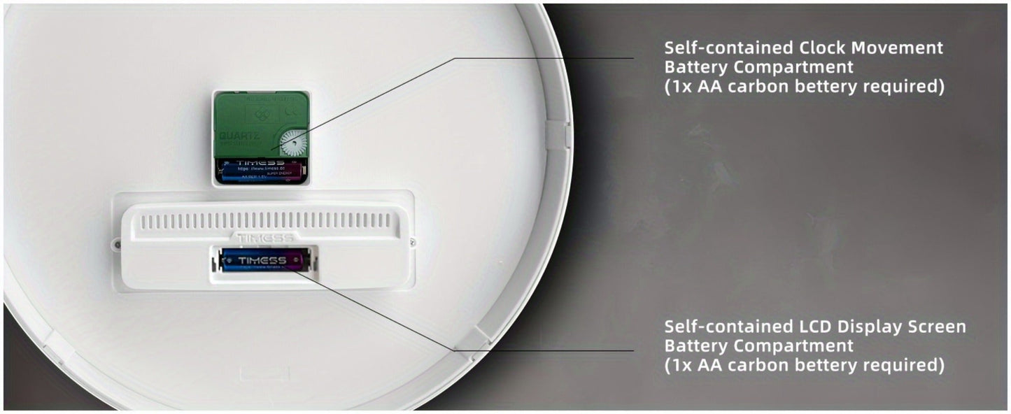 Round Analog Wall Clock with LCD Calendar and Temperature Window, Four Colors and 10- or 12-Inch Sizes