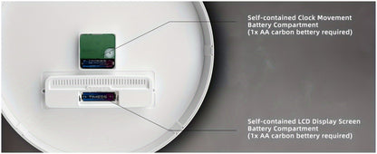Round Analog Wall Clock with LCD Calendar and Temperature Window, Four Colors and 10- or 12-Inch Sizes