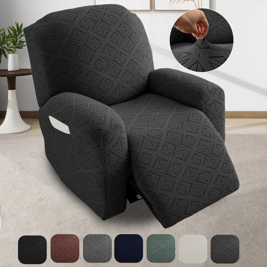 Stretch Recliner Chair Cover 4-Piece Slipcover Non-Slip Elastic Recliner Protector Polar Fleece Jacquard Fabric Pet Scratch Proof Easy Install for Lazy Boy Recliner