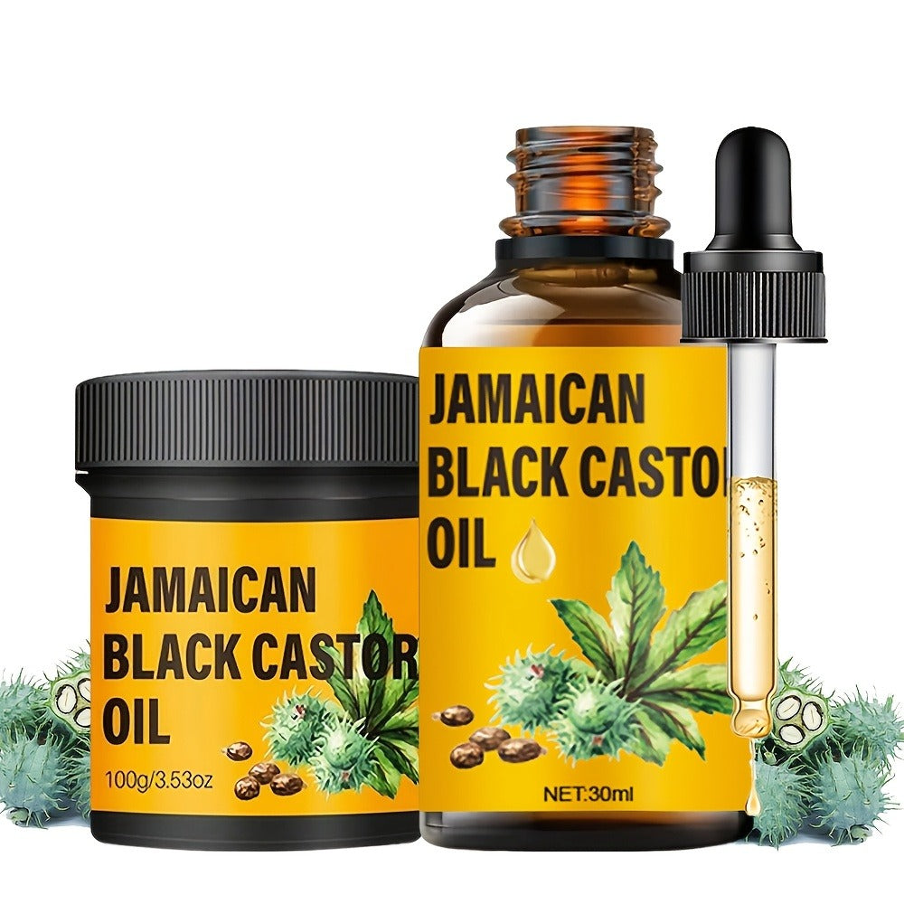 Two-Piece Jamaican Black Castor Oil Hair Care Set with Coordinated Oil and Cream Containers
