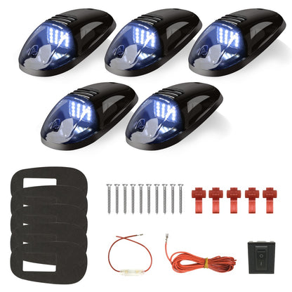 5pcs LED Cab Roof Marker Lights 16/24 LED 12V Super Bright UV-Resistant ABS Lens with Wiring Harness Kit for 2003-2018 Pickup Trucks 1500 2500 3500 4500 5500, White Amber Red Blue Green Purple