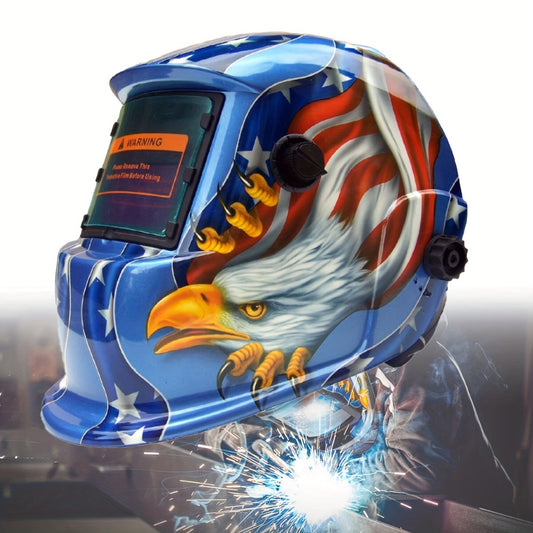 Auto Darkening Welding Helmet True Color Solar Powered – Large View Area DIN 9-13, 1/25000s Response, Adjustable Headgear Eagle Lightning