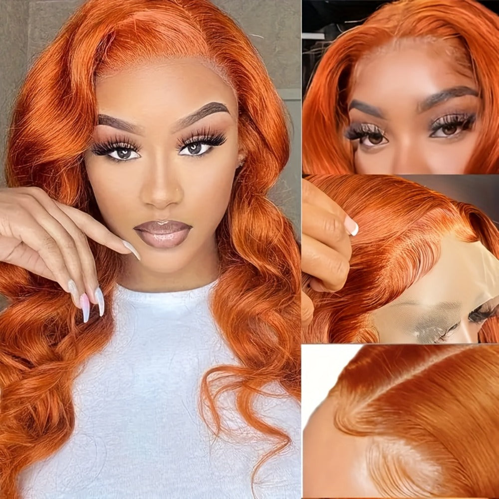 Ginger Orange Body Wave Bob Wig 4x4 Lace Front Human Hair 150% Density – Pre-Plucked Baby Hair Natural Hairline Colored Wig for Women Versatile Styling 14 20 Inch