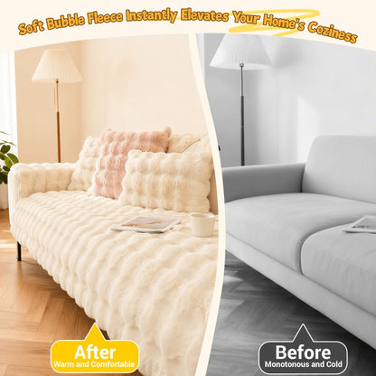 Sofa Cover Bubble Faux Rabbit Fur Panels with Silicone Non-Slip Backing for Seat, Armrest or Backrest