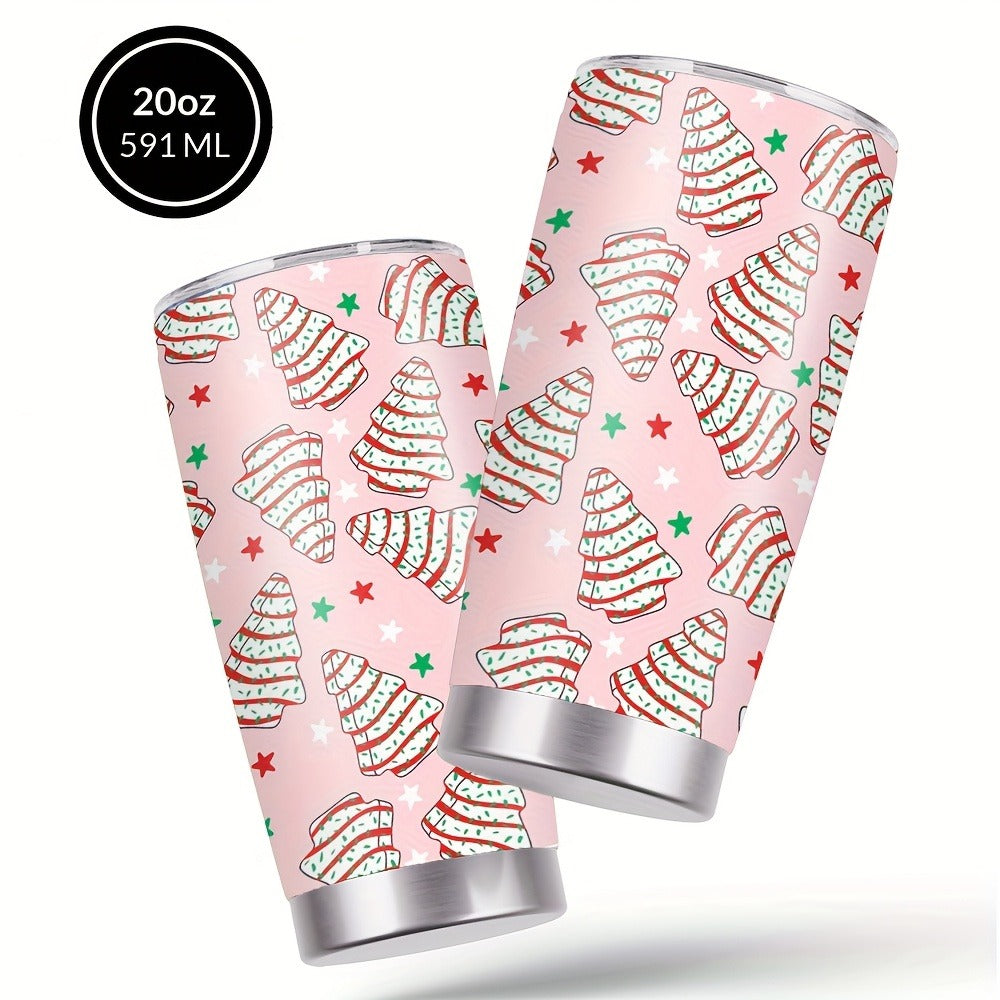 Insulated Tumbler 20oz Christmas Tree Cookie Graphic in Pink Stainless Steel with Lid and Straw