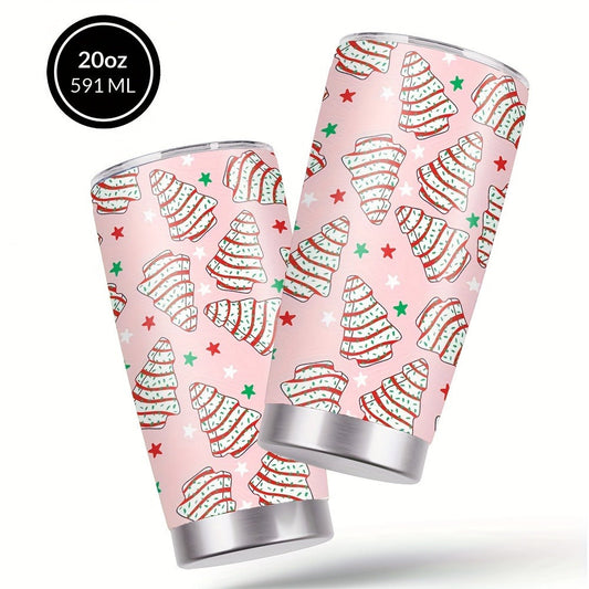 Insulated Tumbler 20oz Christmas Tree Cookie Graphic in Pink Stainless Steel with Lid and Straw