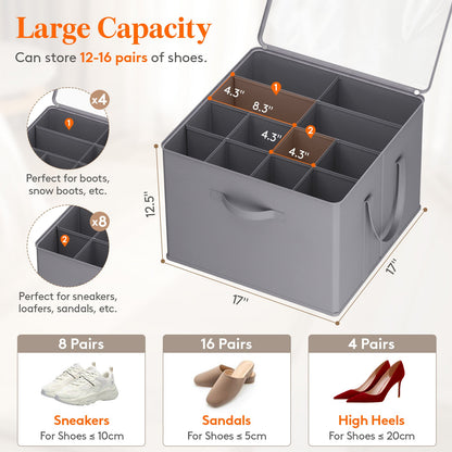 Shoe Storage Organizer with Clear Cover – Foldable Shoe Box for Closet, Fits 12-16 Pairs, Reinforced Handles, Dust-Proof Non-Woven Fabric, Space-Saving Stackable Design for Boots Heels Sneakers, 1/2/3 Pack