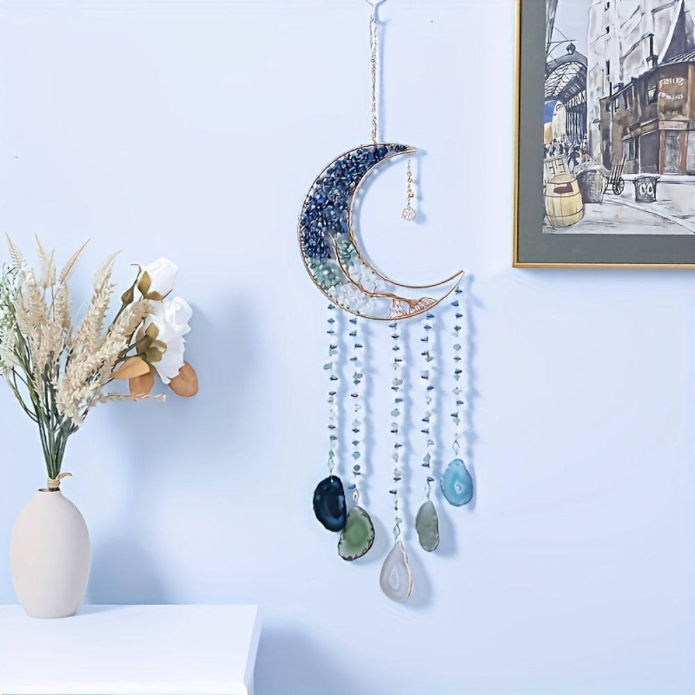 Dreamcatcher Moon Suncatcher Wall Hanging – Handmade Boho Wind Chime Pendant for Indoor Outdoor Garden, Courtyard & Party Decor – Christmas & Birthday Gift