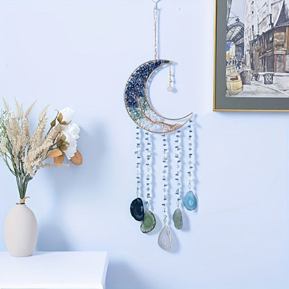 Dreamcatcher Moon Suncatcher Wall Hanging – Handmade Boho Wind Chime Pendant for Indoor Outdoor Garden, Courtyard & Party Decor – Christmas & Birthday Gift