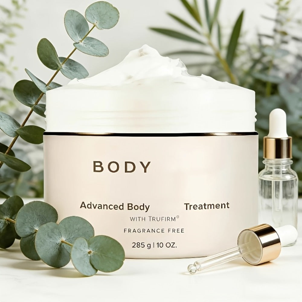 Body Cream TRUFIRM 285g Screw-Top Jar with White Cream Texture for External Shoulder Arm and Body Application