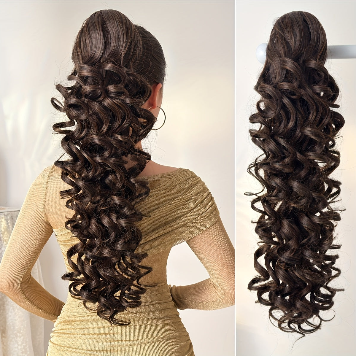 Curly Ponytail Extension 28 Inch Long Heat Resistant Synthetic Clip In Wrap Around Hairpiece Voluminous Bouncy Curls 4 Styles for Women Everyday Parties Festivals