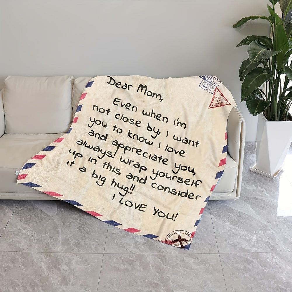 Love Message Flannel Blanket for Mom – 250-300gsm Soft Reversible All-Season Throw, Perfect Gift for Mother's Day & Birthday