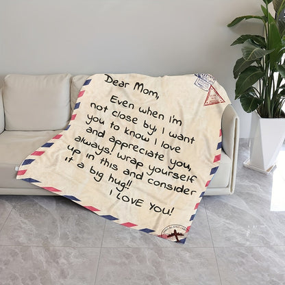 Love Message Flannel Blanket for Mom – 250-300gsm Soft Reversible All-Season Throw, Perfect Gift for Mother's Day & Birthday