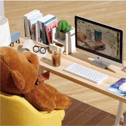 Sunshine Study DIY Miniature Room Kit with Desk, Sofa, Guitar and Clear Display Cover for Adult Shelf Decor