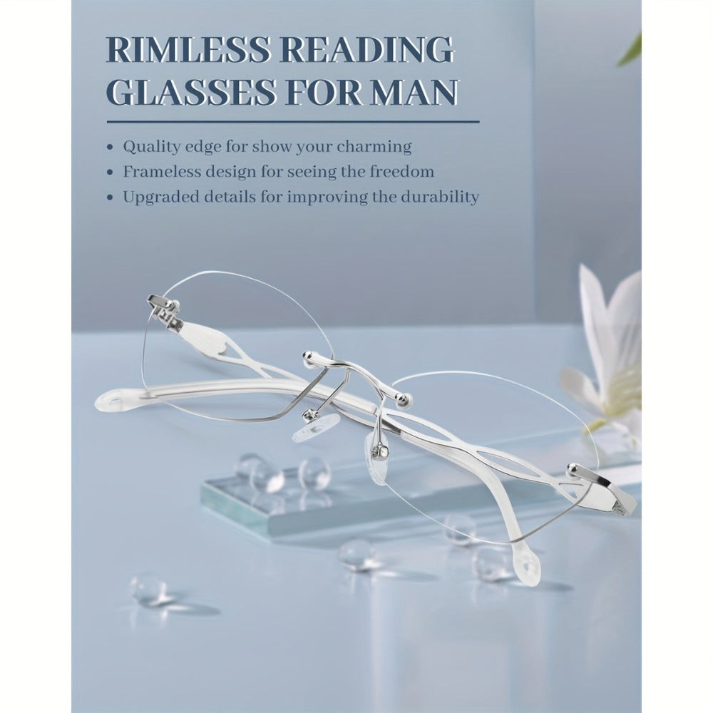 Reading Glasses – Three-Pair Rimless Metal Blue-Light Readers in Multiple Colors and Strengths