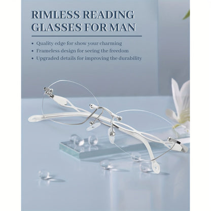 Reading Glasses – Three-Pair Rimless Metal Blue-Light Readers in Multiple Colors and Strengths