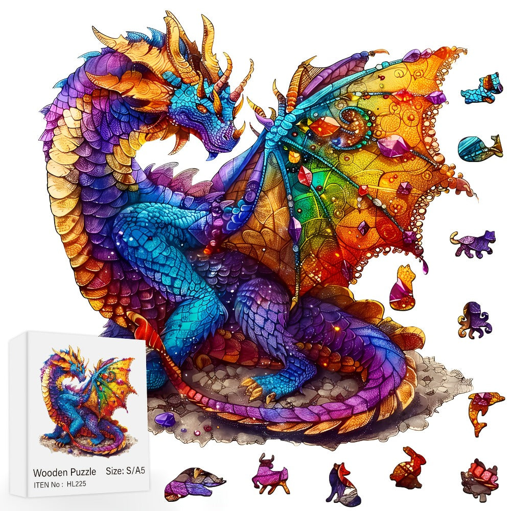 Dragon Wooden Jigsaw Puzzle with Irregular Animal-Shaped Pieces in Exact Small or Large Size Options