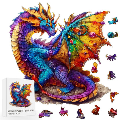 Dragon Wooden Jigsaw Puzzle with Irregular Animal-Shaped Pieces in Exact Small or Large Size Options