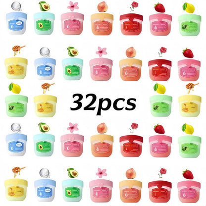 32-Piece Mini Pot Lip Balm Set with Eight Pictured Colors in Four Boxed Assortments and Heart Carton